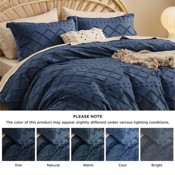 Blue Duvet Cover Set Full/Queen Size Boho Shabby Chic Bedding Set - Picture 9 of 9